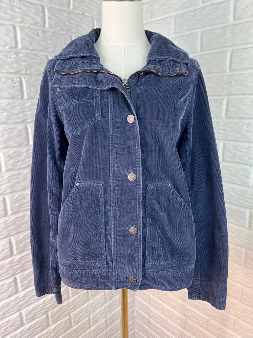 EDDIE BAUER CORDUROY JACKET NAVY BLUE AND GREEN COTTON SZ XS